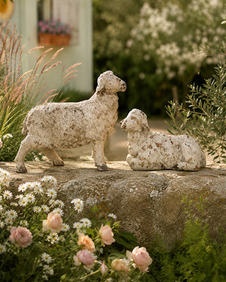 Distressed Ivory Lamb Decor, Set of 2 | Farmhouse Cottage Figurines