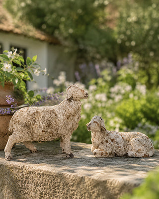 Distressed Ivory Lamb Decor, Set of 2 | Farmhouse Cottage Figurines