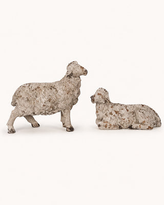 Distressed Ivory Lamb Decor, Set of 2 | Farmhouse Cottage Figurines