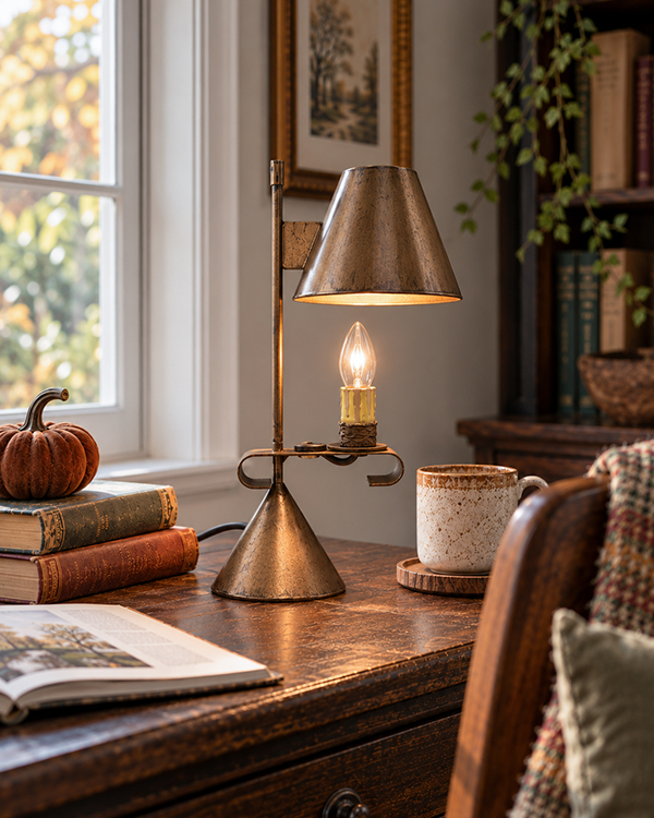 Colonial Tole Candle Lamp with Cone Shade