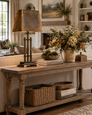 Artisan Sculpted Table Lamp with Fabric Shade