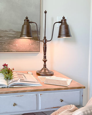 Vintage Double-Glow Brass Desk Lamp | Classic Library Charm