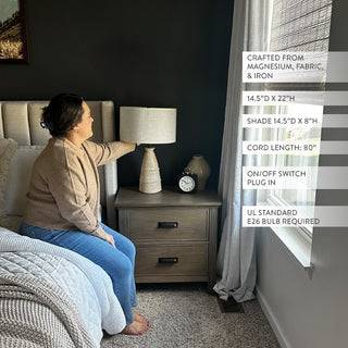 Modern ceramic bedside lamp with fabric shade dimensions