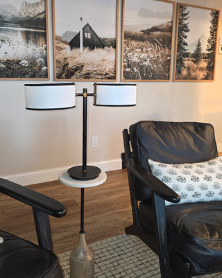 Dual Shade Black & Brass LED Accent Table Lamp with Remote