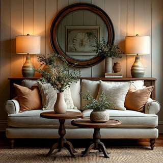 Pair of textured ceramic table lamps with oatmeal shades