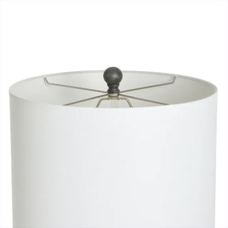 Top view of Charlotte matte black lamp featuring off-white linen hardback shade