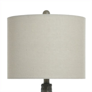 Oatmeal linen drum lampshade detail of modern rustic table lamp