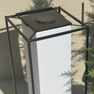 Black metal solar lantern with fabric shade