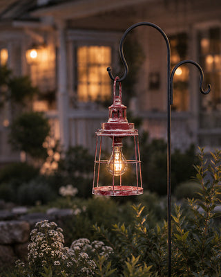 Black Double Garden Hook and Red Metal Hanging Lantern – Choose Your Style