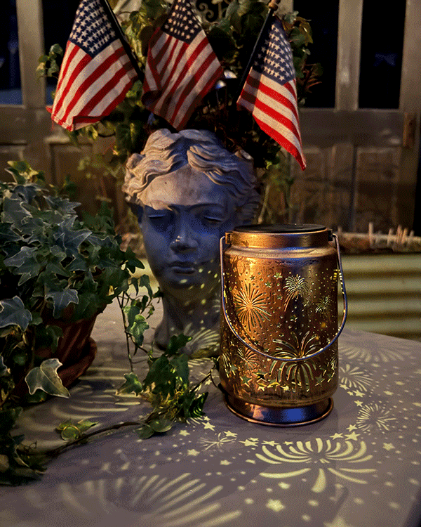 Patriotic Firework Metal Solar Lantern | Celebrate America's 250th
