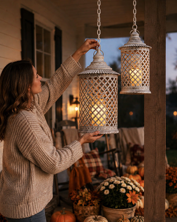 Artisan Lattice Metal Candle Lanterns, Set of 2