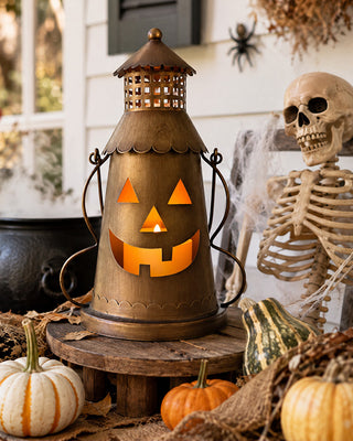 Aged Metal Open-Top Candle Lantern with Handle, 13 Inches