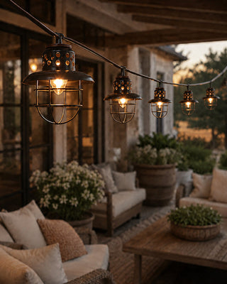 Black Metal Lantern Light Strand 10 Count Indoor Outdoor