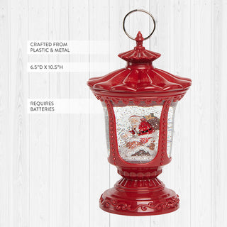 Vintage Red Santa Snow Globe Lantern with LED Lights