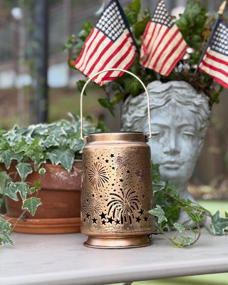 Patriotic Firework Metal Solar Lantern | Celebrate America's 250th