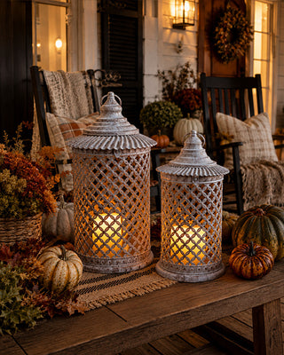 Artisan Lattice Metal Candle Lanterns, Set of 2