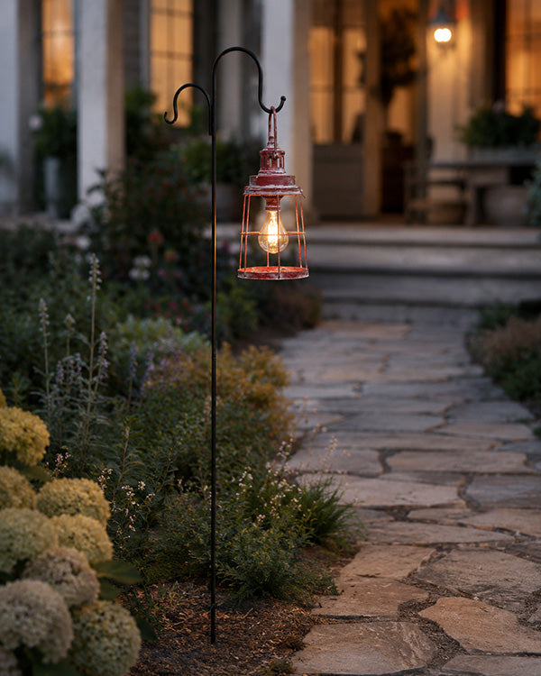 Black Double Garden Hook and Red Metal Hanging Lantern – Choose Your Style