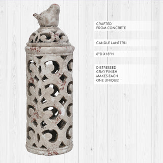 Lattice Cutout Round Concrete Bird Candle Lantern