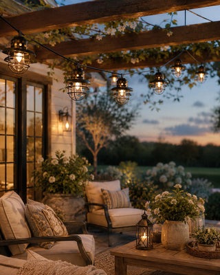 Black Metal Lantern Light Strand 10 Count Indoor Outdoor