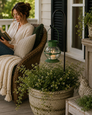 Outdoor/Indoor Green Glass Metal Candle Lantern