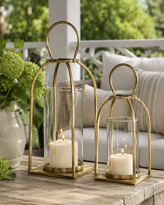 Antique Gold Iron and Glass Lantern, Set of 2