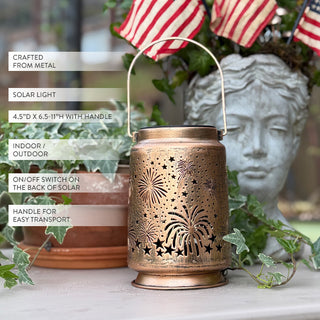 Bronze solar lantern outdoor hanging patriotic decor