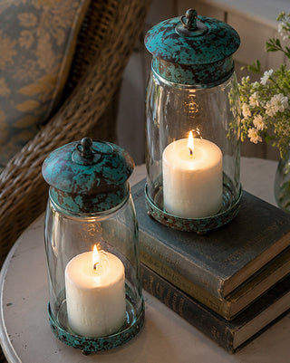 Quart Mason Jar Lantern Green Antique Finish, Set of 2