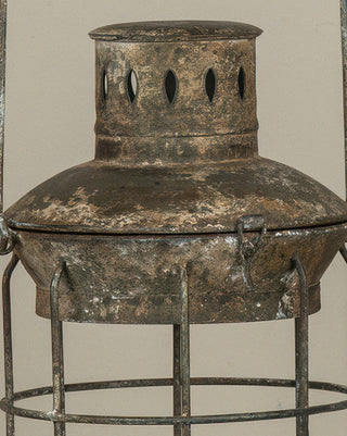 Distressed Metal Hanging Lantern with Handle - Classic Candle Holder
