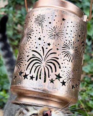 Patriotic Firework Metal Solar Lantern | Celebrate America's 250th