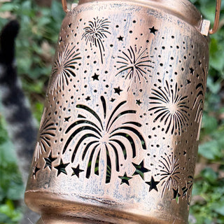 Firework cutout metal lantern decorative outdoor lighting