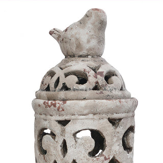 Lattice Cutout Round Concrete Bird Candle Lantern