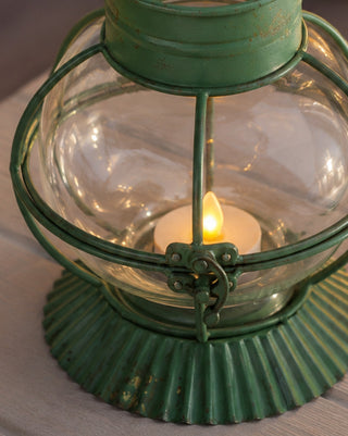 Outdoor/Indoor Green Glass Metal Candle Lantern
