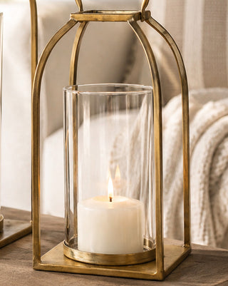 Antique Gold Iron and Glass Lantern, Set of 2