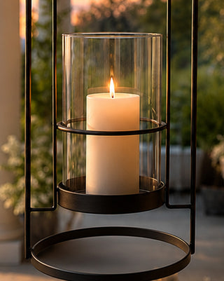 Vintage Inspired Scrolled Metal Lantern with Glass Hurricane 21 Inch
