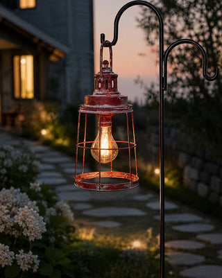 Black Double Garden Hook and Red Metal Hanging Lantern – Choose Your Style