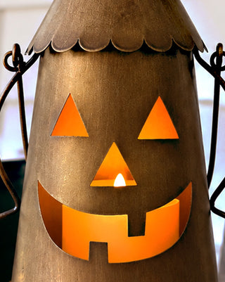 Aged Metal Open-Top Candle Lantern with Handle, 13 Inches
