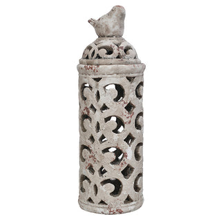 Lattice Cutout Round Concrete Bird Candle Lantern