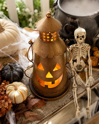 Aged Metal Open-Top Candle Lantern with Handle, 13 Inches