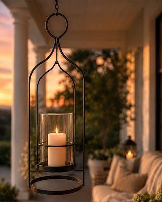 Vintage Inspired Scrolled Metal Lantern with Glass Hurricane 21 Inch