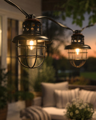 Black Metal Lantern Light Strand 10 Count Indoor Outdoor