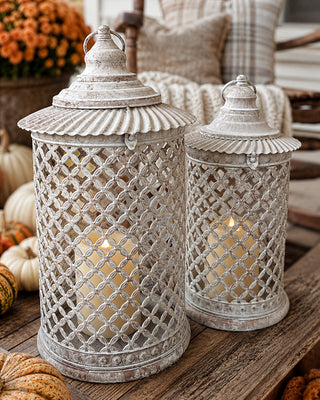 Artisan Lattice Metal Candle Lanterns, Set of 2