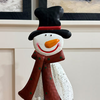 28 Inch Tall LED Metal Pyramid Snowman Lantern with Star Cutouts