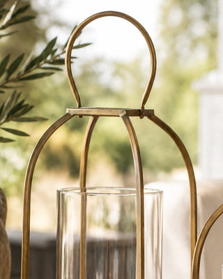 Antique Gold Iron and Glass Lantern, Set of 2