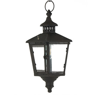 Ornate Black Metal & Glass Battery Operated Hanging Lantern