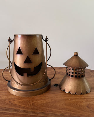 Aged Metal Open-Top Candle Lantern with Handle, 13 Inches