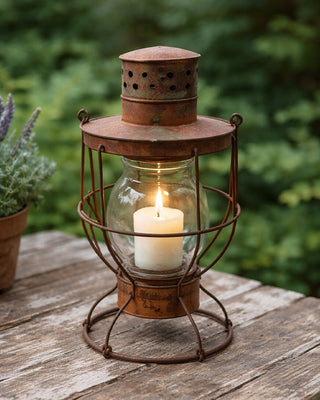 Blue Ridge Railroad Lantern Iron Glass Primitive Rust Finish