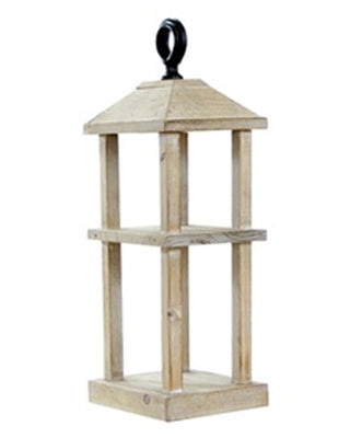 Wood Candle Lantern with Cast Iron Hook 15 Inch Rustic Farmhouse Decor