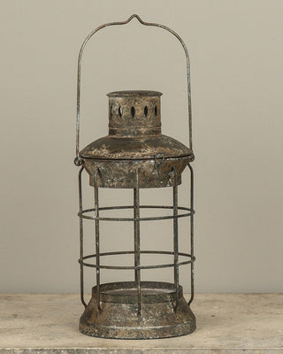 Distressed Metal Hanging Lantern with Handle - Classic Candle Holder