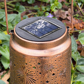 Close-up solar panel lantern lid outdoor decor