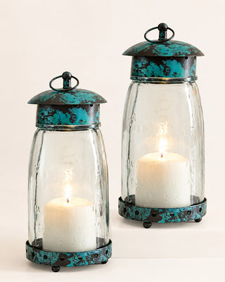 Quart Mason Jar Lantern Green Antique Finish, Set of 2